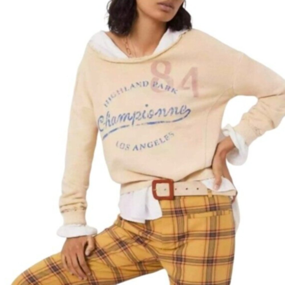 🆕 NWT Anthropologie|Maeve Highland Park Graphic Distressed Sweatshirt - XS